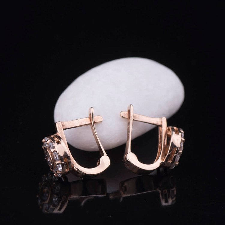 Золоті дитячі сережки "Квіточки" з фіанітами с02374 від ювелірного магазину Онікс - 2