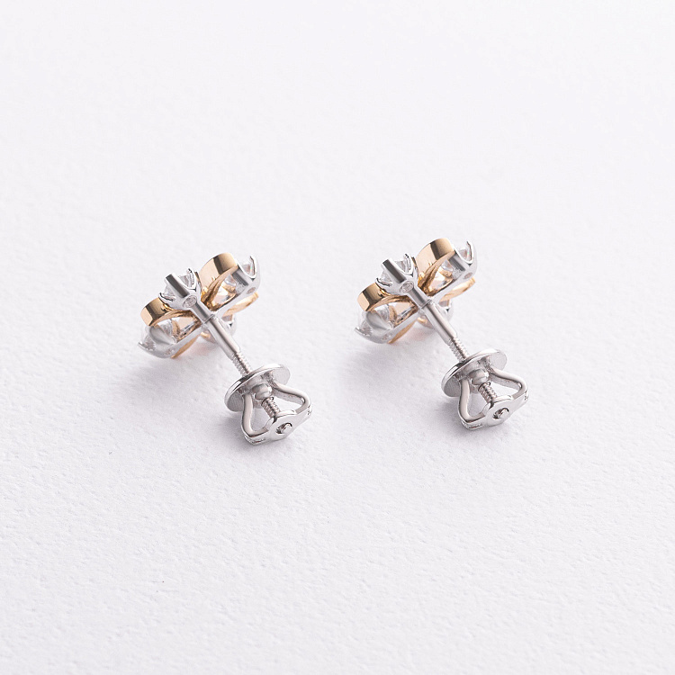 Сережки - пусети "Конюшина" з фіанітами (біле, жовте золото) с09552 від ювелірного магазину Онікс - 1