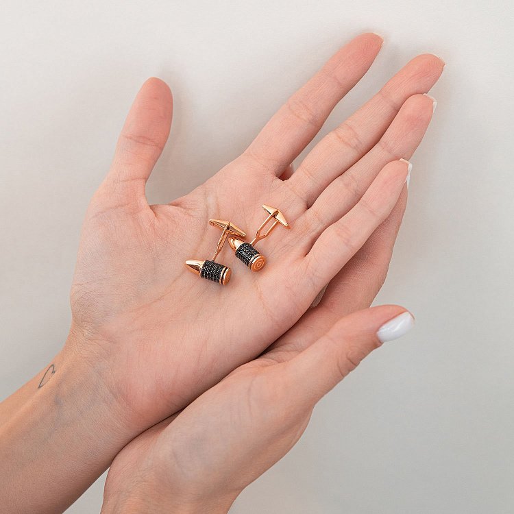 Золоті запонки "Кулі" з фіанітами зап00081 від ювелірного магазину Онікс - 1