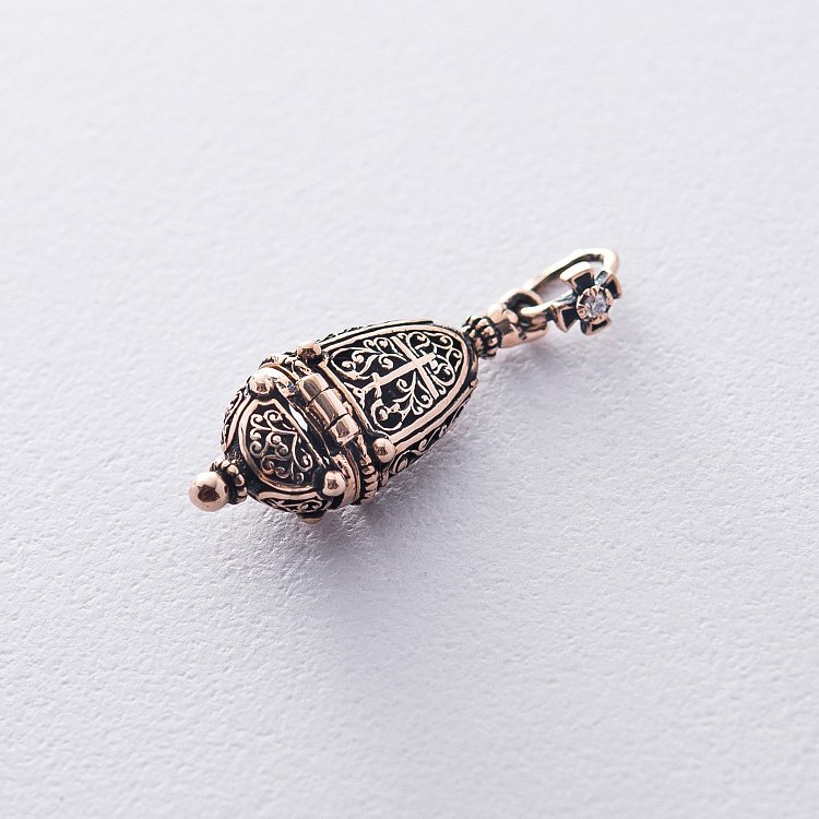 Золотой мощевик "Богородица" с фианитом п02533 от ювелирного магазина Оникс - 1