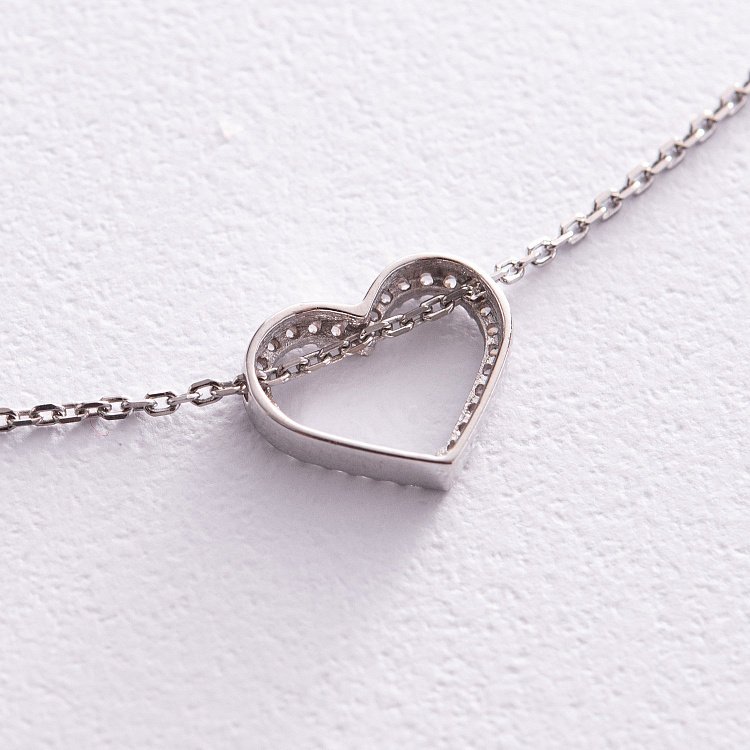Серебряное колье "Сердечко" с фианитами 908-01004 от ювелирного магазина Оникс - 5