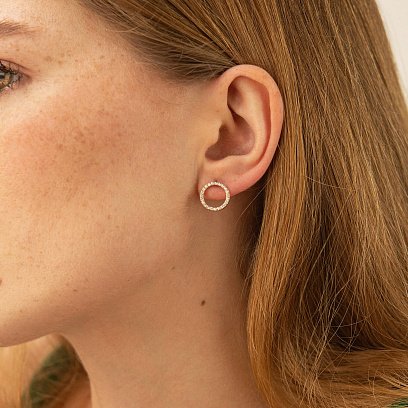 Серьги - пусеты "Круговорот" с фианитами 1.2 см (желтое золото) с08399 №9