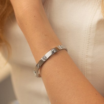 Жорсткий браслет "Love" з білого золота (фіаніт) б03337 №3