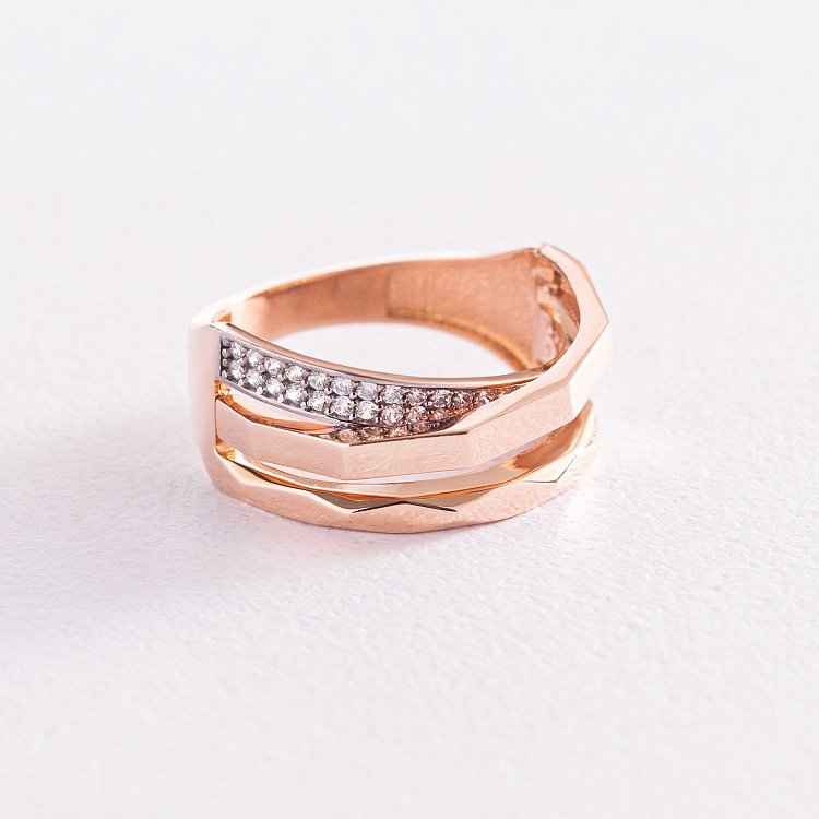 Золота каблучка з фіанітами к05468 від ювелірного магазину Онікс