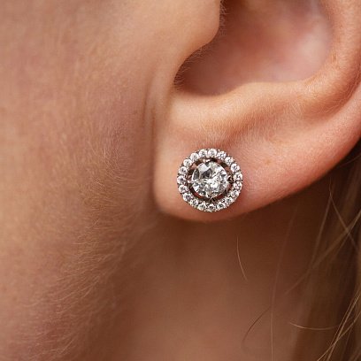 Срібні сережки - пусети 2 в 1 з фіанітами 572 №2