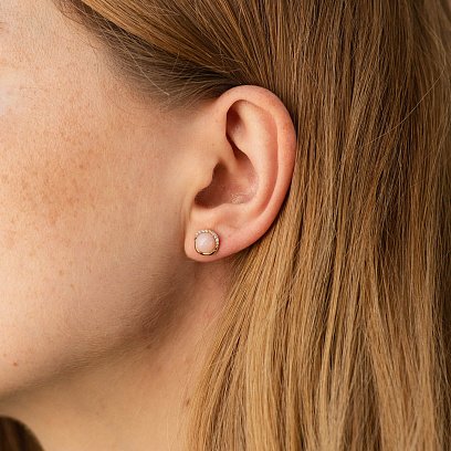 Золотые серьги - пусеты (розовый опал, бриллианты) сб0525sc №5