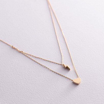 Двойное золотое колье "Молния и сердечко" кол02311