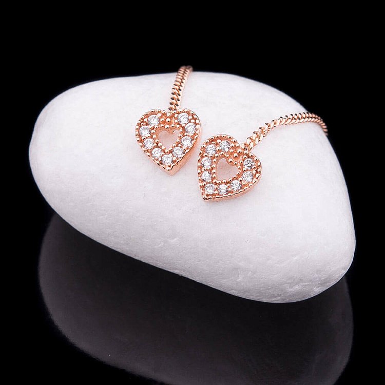 Золотые серьги "Сердечка" с фианитами с02935 от ювелирного магазина Оникс