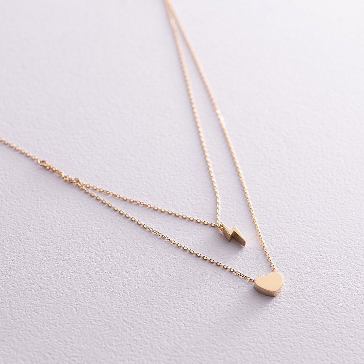 Двойное золотое колье "Молния и сердечко" кол02311 от ювелирного магазина Оникс