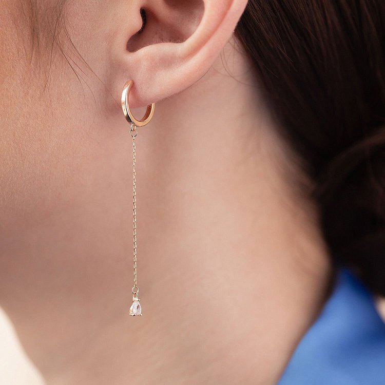 Сережки - кільця "Крапельки" з фіанітами (червоне золото) с08351 від ювелірного магазину Онікс - 2