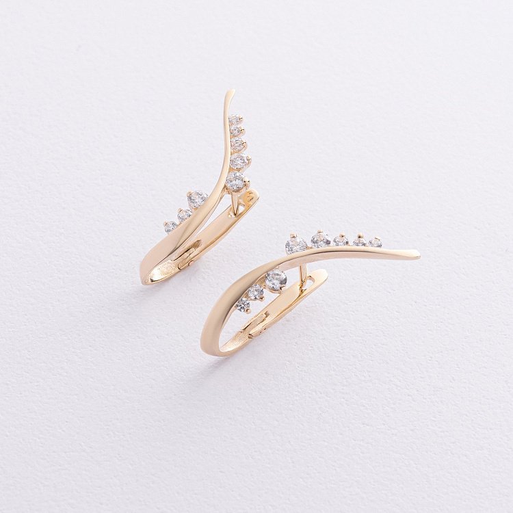 Золоті сережки "Гілочки" з фіанітами с04962 від ювелірного магазину Онікс - 2