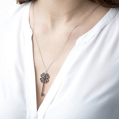 Срібне кольє "Ключик-конюшина" (фіаніти) 18466 №6