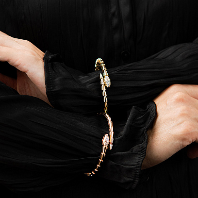 Жесткий браслет "Змея" в красном золоте (фианиты) б05750 №2