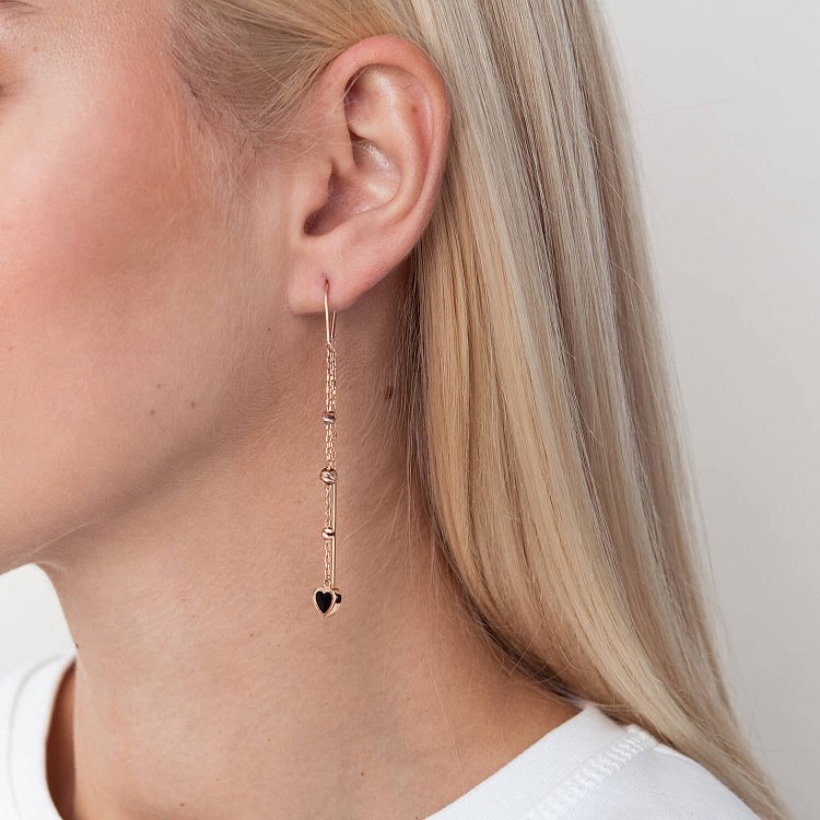 Золоті сережки - протяжки "Сердечки" (емаль)  с07612 від ювелірного магазину Онікс - 1