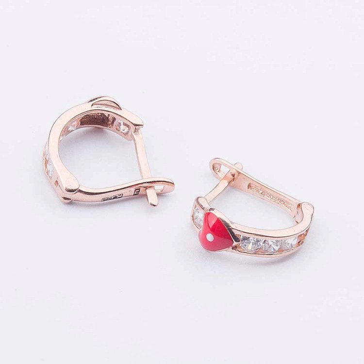 Дитячі золоті сережки "Сердечка" з емаллю с04076к від ювелірного магазину Онікс - 1