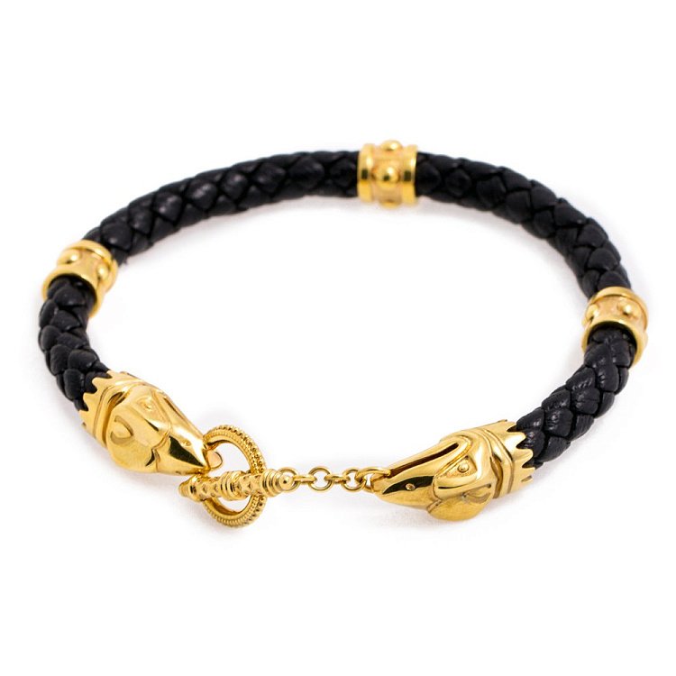 Кожаный браслет Crixus с серебряными вставками (позолоченный) t20-01 от ювелирного магазина Оникс