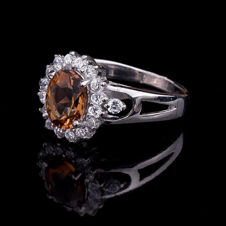 Серебряное кольцо с фианитами и кварцем(родий) 111689 от ювелирного магазина Оникс - 2