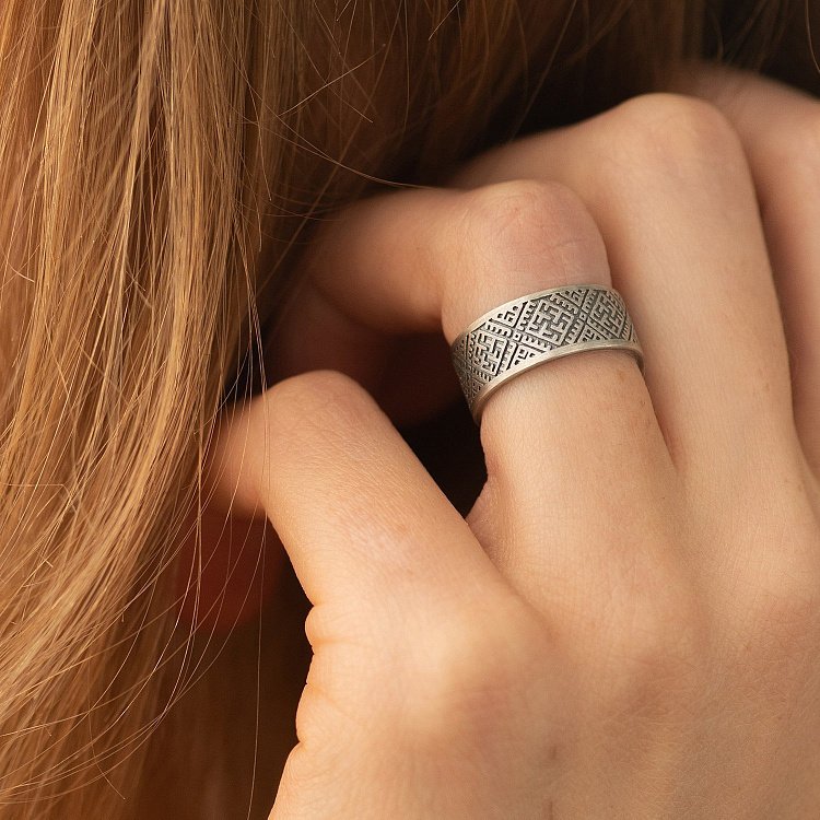 Серебряное кольцо "Вышиванка - сварга" 1115 от ювелирного магазина Оникс - 6