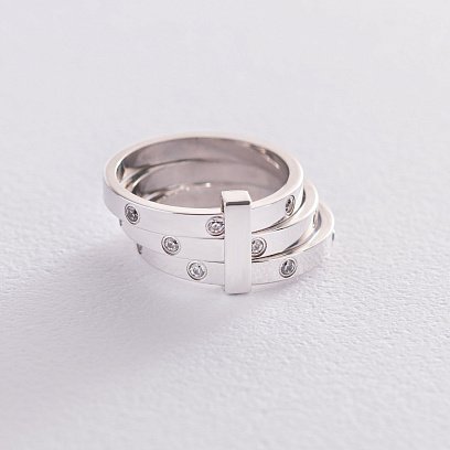 Тройное золотое кольцо с фианитами к02621 №7