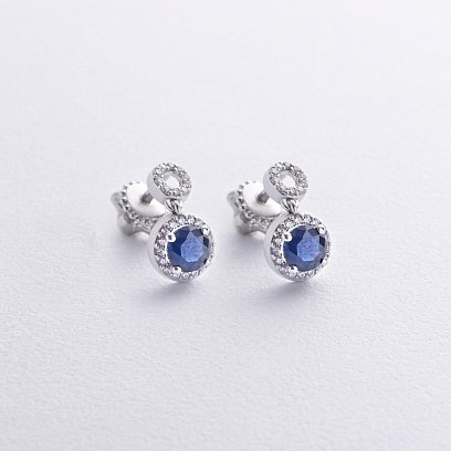 Серебряные серьги - пусеты с синт. сапфирами 2497/1р-NSPH №2