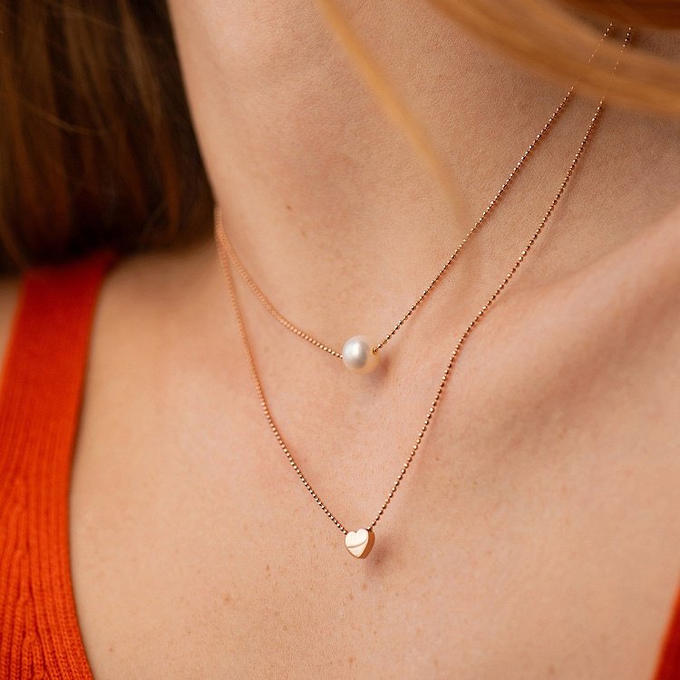 Подвійне кольє "Сердечко і перлина" (червоне золото) кол02547 від ювелірного магазину Онікс - 2