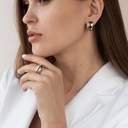 Золоті сережки з чорними фіанітами с06839 №2