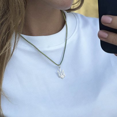 Серебряное колье "Герб Украины - Тризуб на шнурке" 990 №6