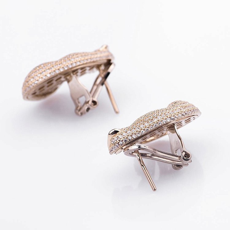 Золотые серьги "Тигрики" (фианиты) с04601 от ювелирного магазина Оникс - 2