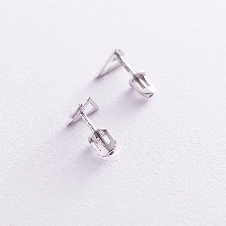 Серьги-пусеты "Треугольники" (белое золото) с06979 от ювелирного магазина Оникс - 2