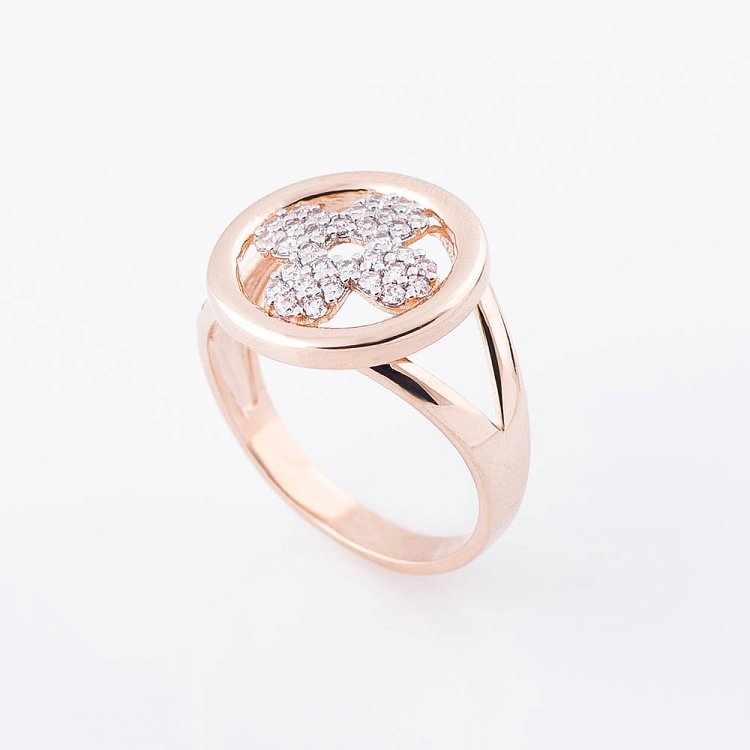 Золота каблучка "Конюшина" з фіанітами к05171 від ювелірного магазину Онікс