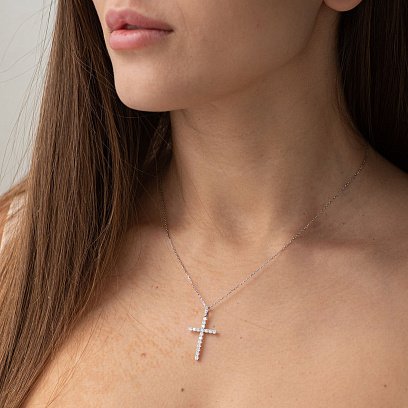 Золотой крестик с бриллиантами пб0092cha №2