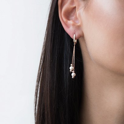 Золотые серьги Жемчуг на цепочке с05677 №4