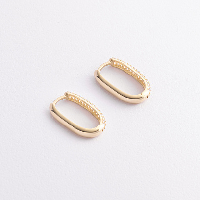 Золотые серьги "Овальные" с фианитами с09502 №2