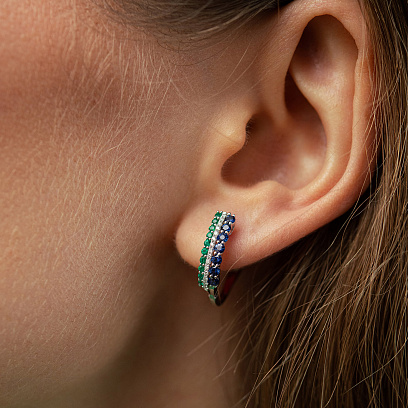 Серьги в белом золоте (бриллианты, изумруды, сапфиры) сб0721lg №5