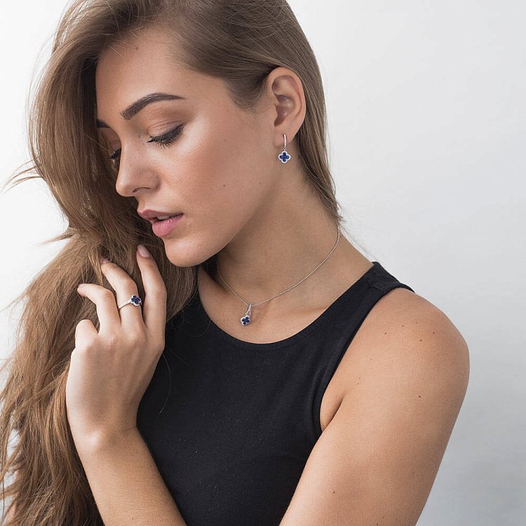 Золоті сережки з сапфірами і діамантами сб0098lg від ювелірного магазину Онікс - 2