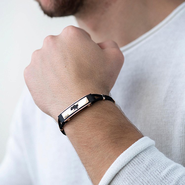 Шовковий браслет "Карта України" із золотими вставками (ебен) 1248 від ювелірного магазину Онікс - 1