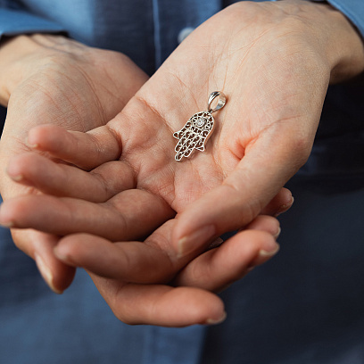 Срібний кулон "Хамса" з фіанітами 1184 №2