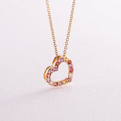 Золотое колье "Сердечко" с бриллиантами и сапфирами колб0091ca