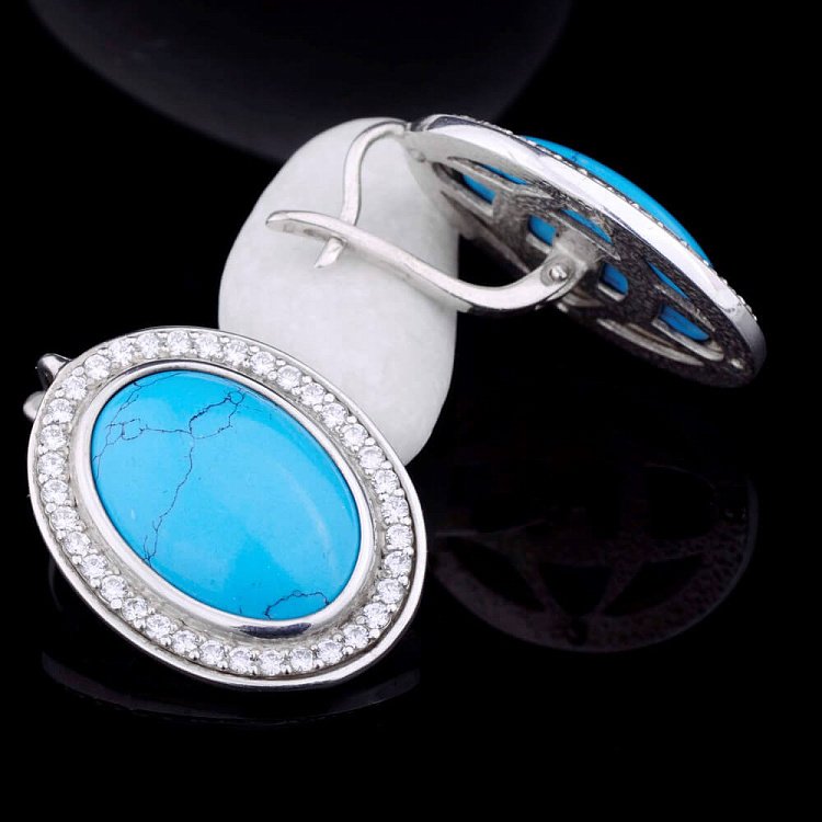 Сережки (імітація бірюза, фіаніти) 12605 від ювелірного магазину Онікс