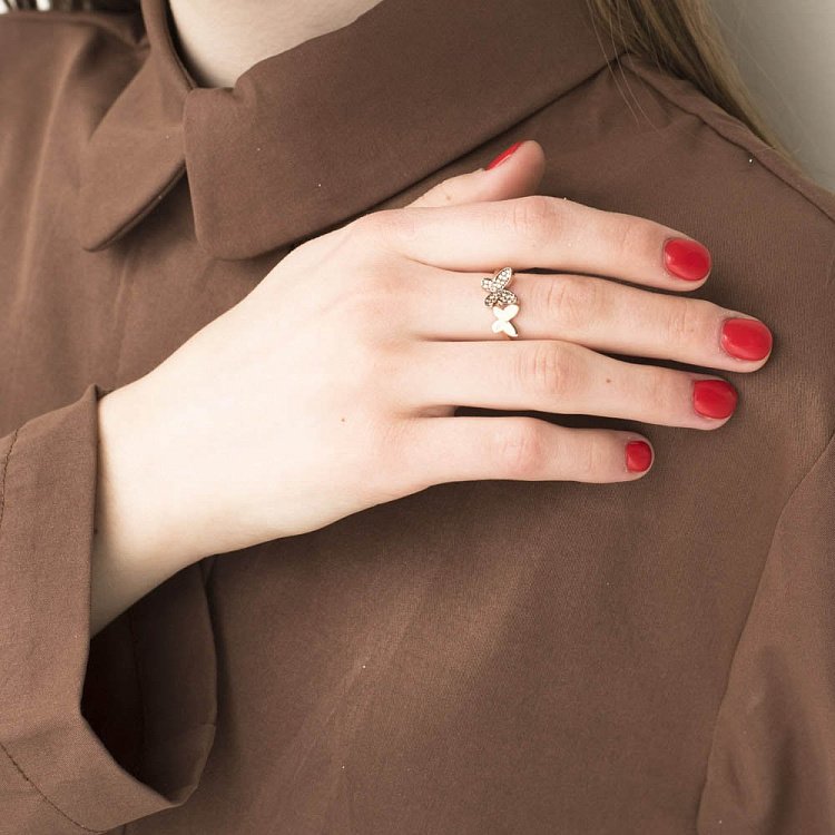 Золотое кольцо с бабочками (фианит) к06233 от ювелирного магазина Оникс - 4