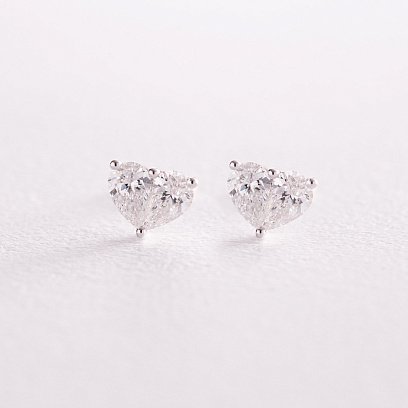 Золотые серьги - пусеты "Сердечки" с бриллиантами сб0404nl №2