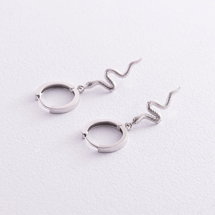Сережки - кільця "Змії" у білому золоті с08023 від ювелірного магазину Онікс - 4