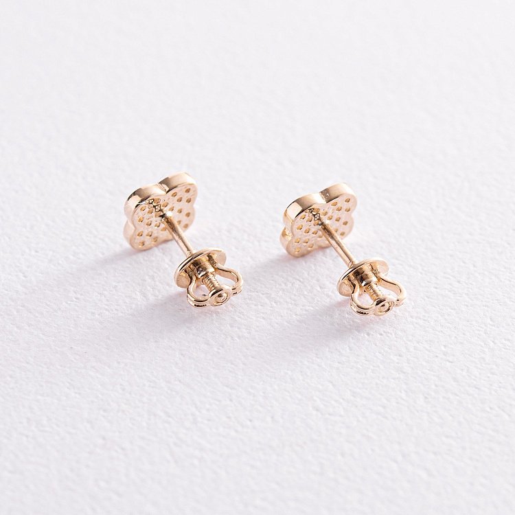 Золоті сережки - пусети "Конюшина" (фіаніти) с07890 від ювелірного магазину Онікс - 3