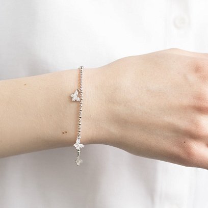 Серебряный браслет с бабочками (фианит) 141336 №5