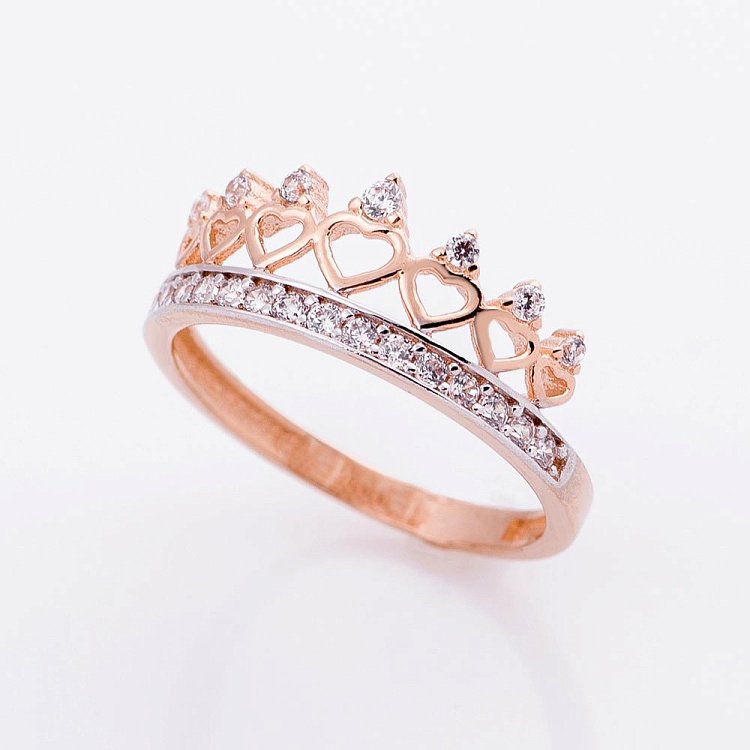 Золота каблучка "Корона" з фіанітами к04988 від ювелірного магазину Онікс