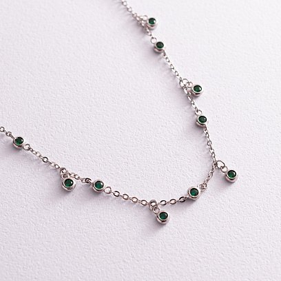 Срібне кольє з зеленими фіанітами 181157 №3