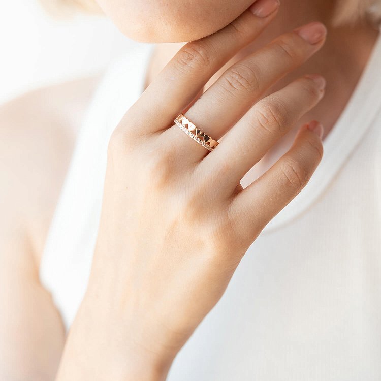 Золотое кольцо "Сердечки" с фианитами к07044 от ювелирного магазина Оникс - 4