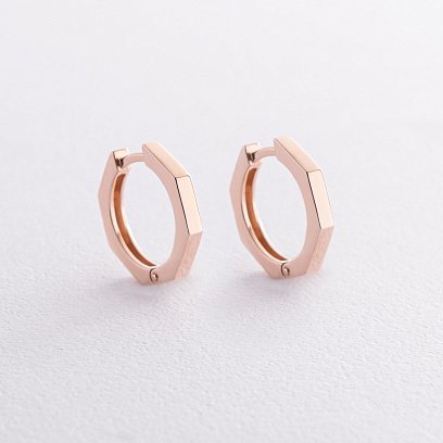 Сережки - кільця "Геометрія" у червоному золоті с08571