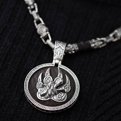 Чоловічий срібний ланцюжок "Вовки" з ебеновим деревом 812 №5