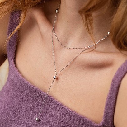 Серебряное колье - галстук с шариками 908-01398